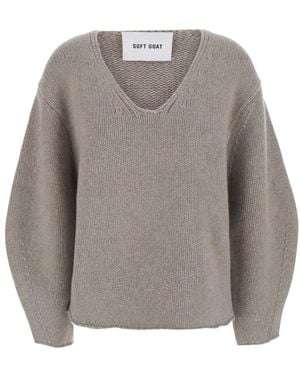 Soft Goat Truien & Vesten ,Grijs ,Wol Puff Sleeve V-Neck