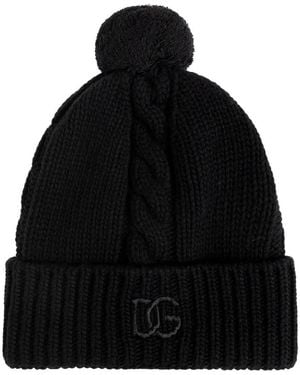 Dolce & Gabbana Wool Beanie With Embroidered Logo - Zwart