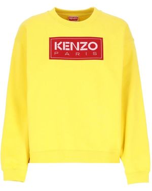 KENZO Hoodies & Sweatvesten ,Geel ,Katoen Gouden Sweater Met Paris Logo Patch