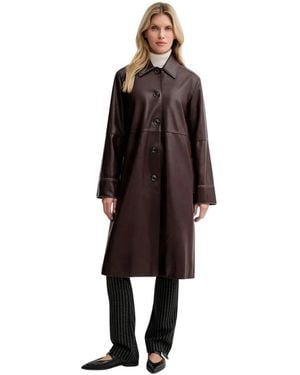Paul Smith Jassen ,Bruin ,Leer Stiksel Knopen Leren Jas - Zwart