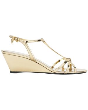 Prada Schoenen ,Grijs ,Leer Metallic Leather Wedge Sandalen