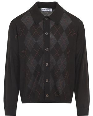 Our Legacy Argyle Wolle Polo Abendhemd - Schwarz