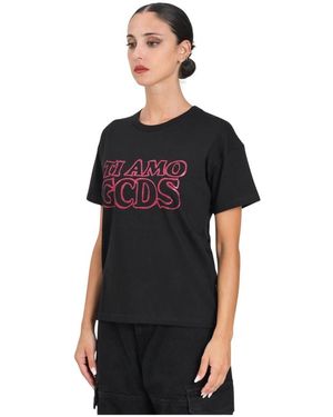 Gcds Zwarte T-Shirt Met Korte Mouwen En 'Ti Amo' Print