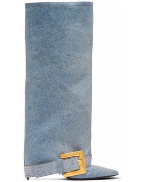Balmain Stiefel Anthem Aus Denim - Blau