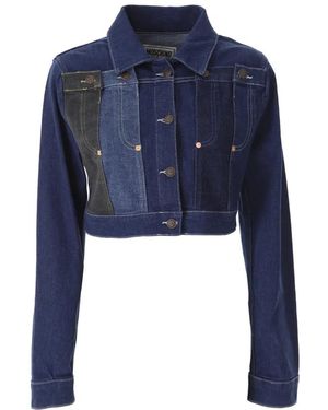 Moschino Jassen ,Blauw ,Denim Patchwork Cropped Denim Jacket