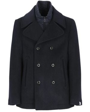 Peuterey Jassen ,Blauw ,Wol Wol Gevoekte Double-Breasted Jas