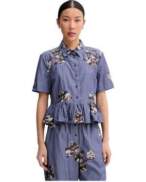 Munthe Gestreepte Blouse Met Korte Mouwen - Blauw