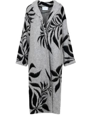 Kaos Jassen ,Grijs ,Wol Grijs Wol Gebreid Jacquard Badjas Stijl - Zwart