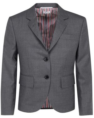Thom Browne Mélange Wollen Single-Breasted Blazer - Grijs