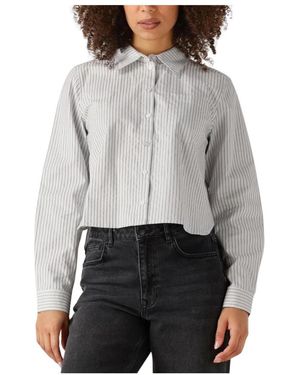 My Essential Wardrobe Blauwe Jeanmw Short Shirt Blouse - Grijs