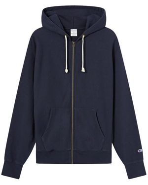 Champion Hoodies & Sweatvesten ,Blauw ,Felpa Con Cappuccio Full Zip Reverse Weave
