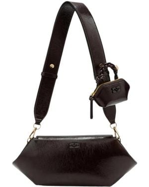 Ganni Bou East/West Shine Schultertasche - Schwarz