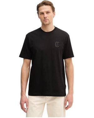Just Cavalli Tops ,Zwart ,Katoen Appliqué Katoenen T-Shirt
