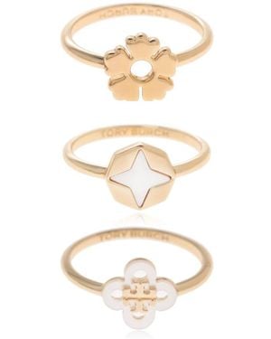 Tory Burch Clover Stacking Ring Set - Metallic
