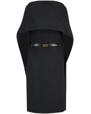 Ferragamo Kleedjes ,Zwart ,Wol Midi Jurk Met Ceintuur En Golvende Voorpaneel
