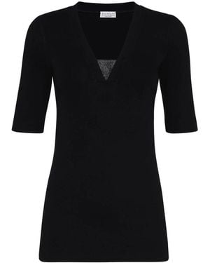 Brunello Cucinelli T-Shirt Met V-Hals - Zwart
