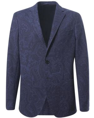 Etro Jassen ,Blauw ,Katoen Single-Breasted Katoen Jacquard Jas