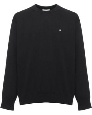 Calvin Klein Lockerer Baumwollpullover Mit Monogramm - Schwarz