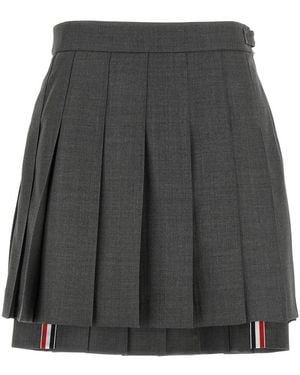 Thom Browne Wool Pleated Mini Skirt - Grijs