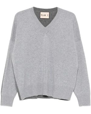 Plan C Maglia Scollo V M/L - Grijs