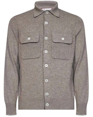 Brunello Cucinelli Truien & Vesten ,Grijs ,Kasjmier Shirt-Stijl Cardigan