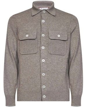 Brunello Cucinelli Truien & Vesten ,Grijs ,Kasjmier Shirt-Stijl Cardigan