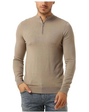 Pure Path Essential Knit Halfzip Sweater - Braun