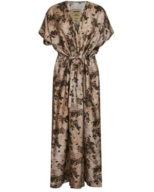 Uma Wang Kleedjes ,Veelkleurig ,V-Hals Kimono Midi Jurk - Naturel