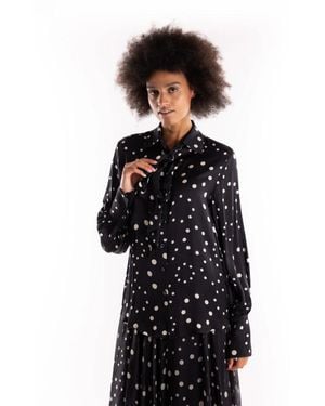 5 PROGRESS Schwarze Viskosebluse Mit Polka Dots
