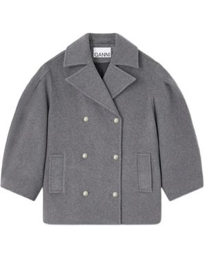 Ganni Double-Breasted Coats - Grey