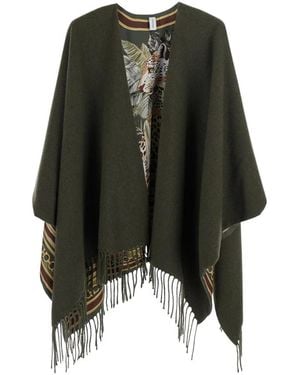 Ferragamo Jassen ,Groen ,Leer Cape Met Lederen Details - Zwart