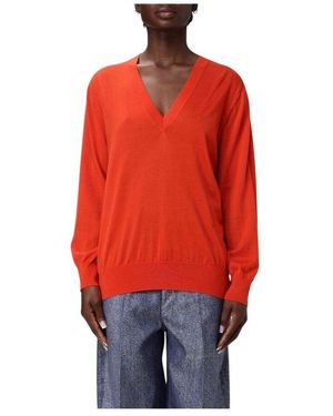 Bottega Veneta Luxuriöser Roter Zopfmuster-Pullover