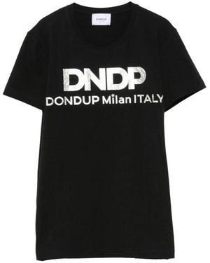 Dondup Tops ,Zwart ,Katoen Slim-Fit T-Shirt Met Ronde Hals