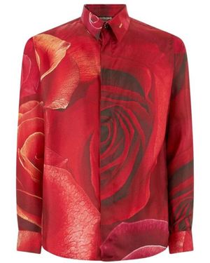 Roberto Cavalli Seidenhemd Mit Gartenrosenmuster - Rot