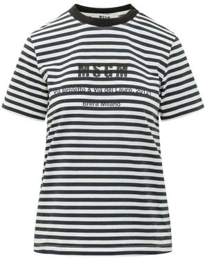 MSGM Tops ,Veelkleurig ,Katoen T-Shirt Met Strepen - Zwart