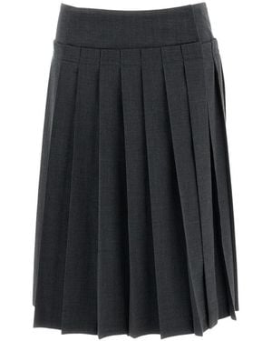 Ami Paris Rokken ,Grijs ,Wol Midi Geplooide Wollen Rok - Zwart
