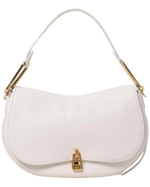 Coccinelle Schwarze Leder-Schultertasche - Weiß