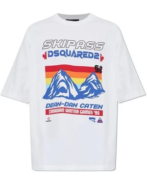 DSquared² Tops ,Wit ,Katoen Katoenen T-Shirt Met Print