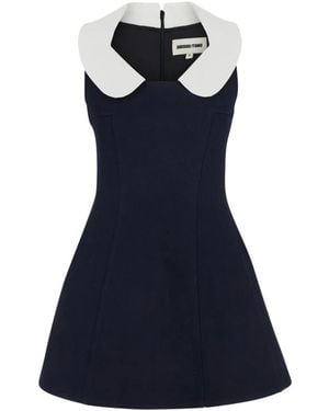 ShuShu/Tong Kleedjes ,Blauw ,Wol Jurk Met Overhemdkraag Zonder Mouwen
