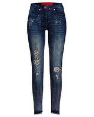 MARC AUREL Vintage Style Skinny Jeans Met Luipaardprint Details - Blauw