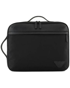 Armani Umweltfreundlicher aktentaschenrucksack mit ledereinsätzen - Schwarz