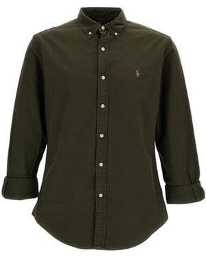 Polo Ralph Lauren Overhemden ,Groen ,Katoen Slim-Fit Button-Down Katoenen Piqué Overhemd