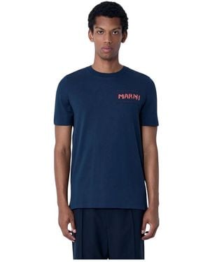 Marni Katoenen Jersey Logo Motif T-Shirt - Blauw