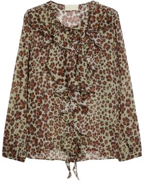 iBlues Bedruckte Crêpe-Bluse - Braun