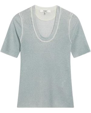 Chloé Tops ,Blauw ,Wol Ribbed Wolle-Mix Top