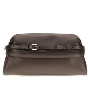 Moschino Leren Clutch Met Gesp Detail - Bruin