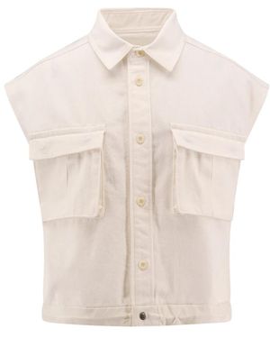 Sacai Camicia di cotone plissettata con fondo a coulisse - Neutro