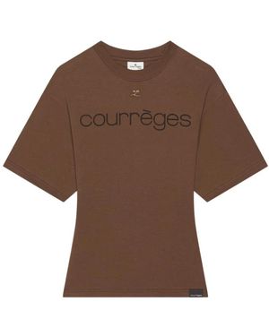 Courreges Tops ,Bruin ,Nylon Bedrukt Logo T-Shirt