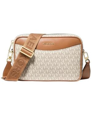 Michael Kors Tassen ,Polyester Bev Grote Signature Logo Crossbody Tas - Naturel