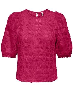 ONLY Onlbenia S/S O-Neck Lace Top Jrs - Rood